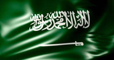 Suudi Arabistan bayrağı rüzgarda. 3D çizim. Riyad