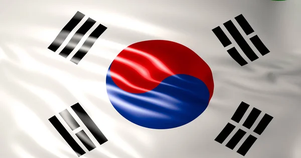 Güney Kore Ipek Bayrak Rüzgarda Sallayarak Çizim Seul — Stok fotoğraf
