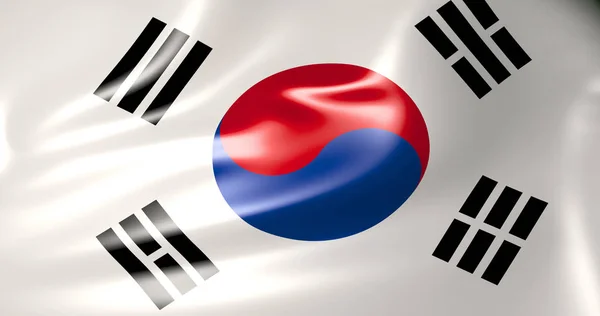Corea Del Sur Ondeando Bandera Seda Viento Ilustración Seúl — Foto de Stock