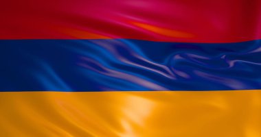 Ermenistan bayrağı rüzgarda. 3D çizim. Yerevan