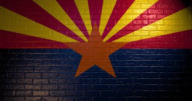 Arizona bayrak tuğla duvara boyalı. 3D çizim. Anka kuşu