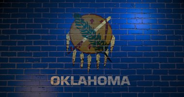Oklahoma bayrak tuğla duvara boyalı. 3D çizim. Oklahoma City