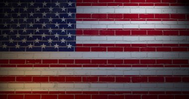 Amerika Birleşik Devletleri bayrağı tuğla duvara boyalı. Yaratıcı 3d render 