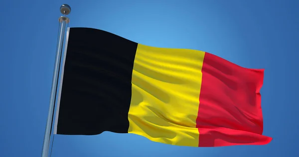 Βέλγιο σημαία στον άνεμο κατά σαφή μπλε ουρανό, 3d απεικόνιση — Φωτογραφία Αρχείου