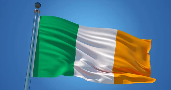 Ireland flag in the wind against clear blue sky, 3d illustration — Stock Photo, Image