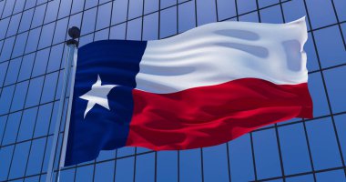 Gökdelen Bina arka plan Texas bayrağı. 3D çizim