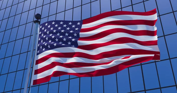United States of America  flag on skyscraper building background