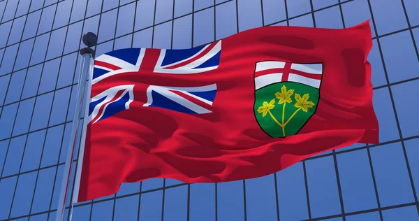 Bandeira de Ontário, Canadá, sobre o fundo do edifício do arranha-céu. illu 3d — Fotografia de Stock