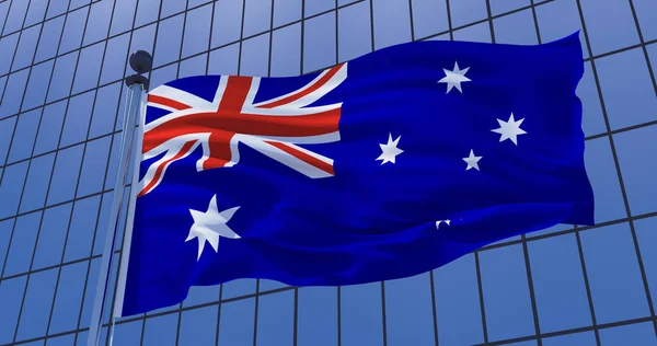 Bandera australiana en el fondo de la construcción de rascacielos. Conc de negocios — Foto de Stock