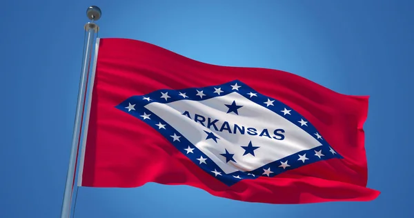 De vlag van Arkansas op duidelijke blauwe hemel, Patriotic achtergrond. 3D illust — Stockfoto