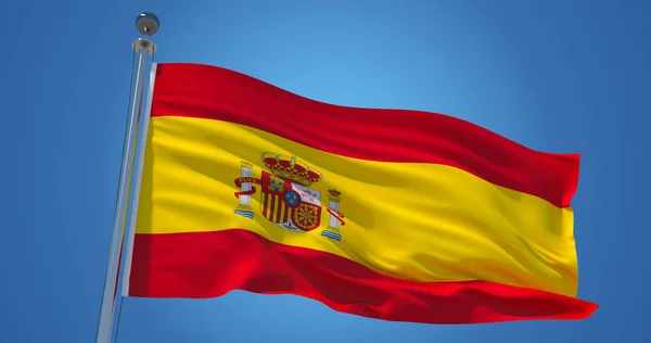 Bandera de España en el viento contra el cielo azul claro, ilustración 3d — Foto de Stock
