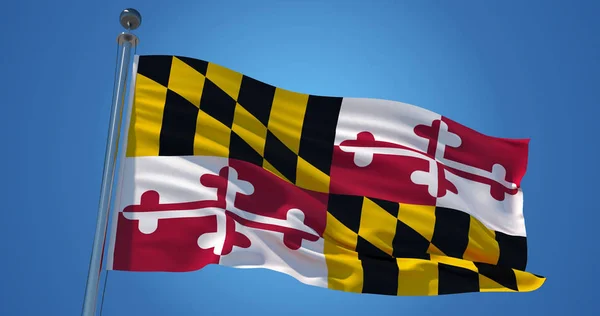 Açık mavi gökyüzünde Maryland bayrağı, vatanseverlik arka plan. 3D illust — Stok fotoğraf