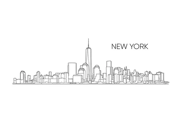 New York vector panorama, hand drawn line art illustration. — Stock Vector