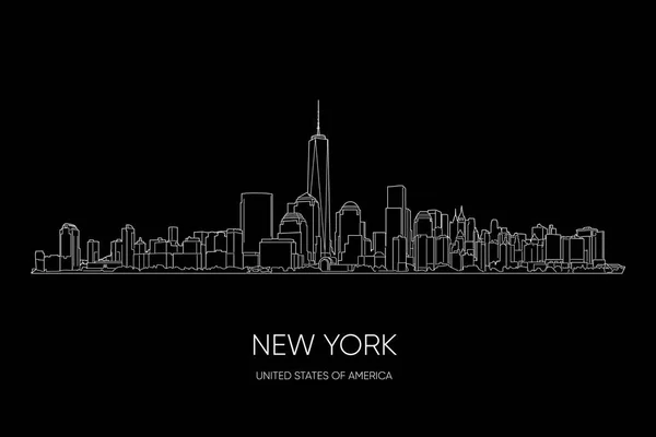 Panorama vetorial de Nova York, ilustração de arte de linha desenhada à mão . — Vetor de Stock