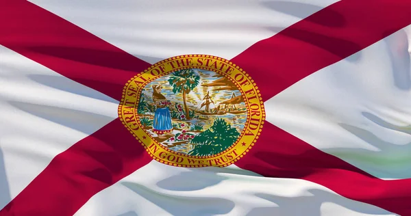 Viftande detaljerade nationella statsflagga av Florida, oss, 3d nedanstående — Stockfoto