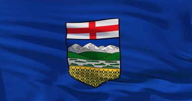 Alberta bayrak. Alberta eyaletinde, Kanada bayrağı sallayarak. 3D illust