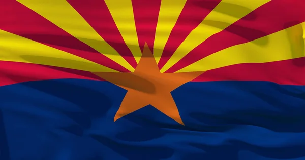 Bandera de Arizona sobre textura de seda, Estados Unidos de América. ilustración 3d —  Fotos de Stock