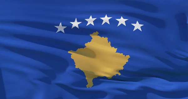 Σημαία του Κοσσυφοπεδίου σχετικά με μεταξωτή υφή φόντου. Υψηλής ποιότητας 3d έργα — Φωτογραφία Αρχείου