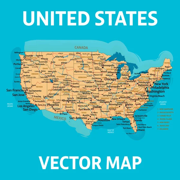 Векторна карта США. Карта Сполучених Штатів Америки. Висока деталізація — стоковий вектор