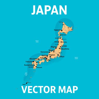 Ayrı katmanlar üzerinde şehirler ve yollar ile Japonya vektör Haritası