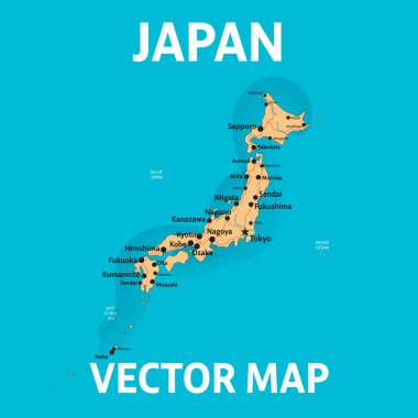 Ayrı katmanlar üzerinde şehirler ve yollar ile Japonya vektör Haritası