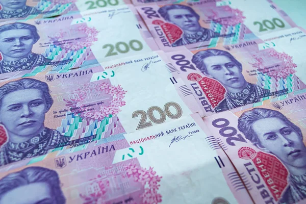 Ukrainian currency. Two hundred hryvnia background — Stock Photo, Image