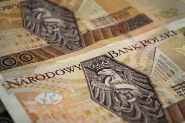 İki yüz zloti banknot. Narodowy Bankası Polski. Yakın çekim fotoğraf