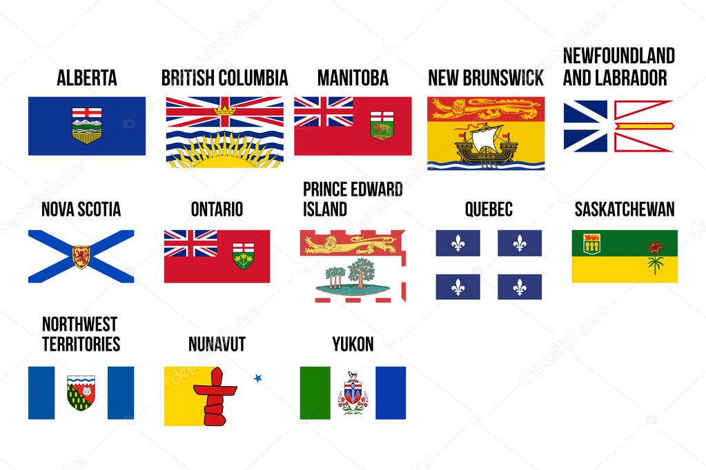 Flags of Canadians provinces and territories. Vector illustratio