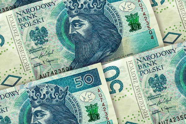 Крупним планом польські злоті банкноти фону. Plnpattern. 50 злотих — стокове фото