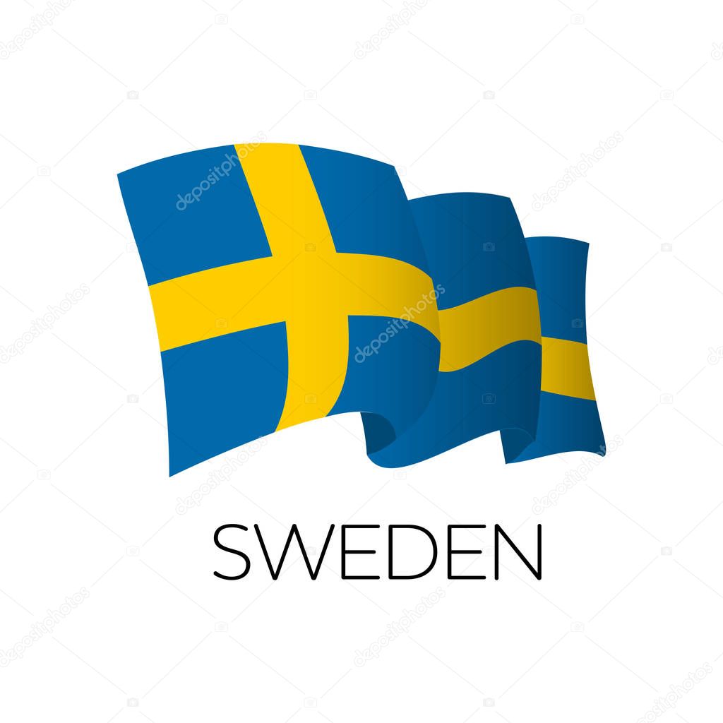 Sweden vector flag. Waving flag of Sweden. Stockholm