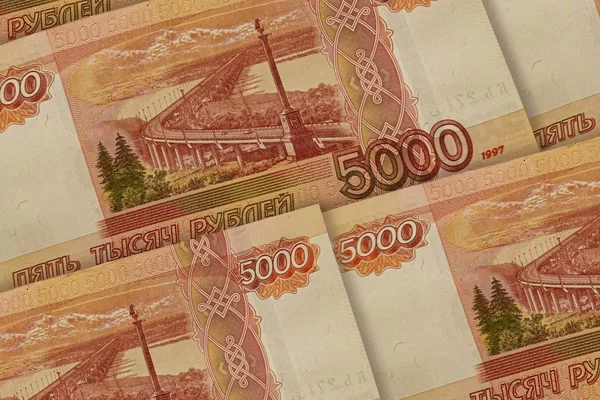 Russian rubles banknotes background. 5000 RUB — Stock Photo, Image