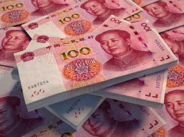 Çin para birimi. 100 Çin renminbi arka plan. Makro