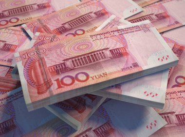 Çin para birimi. 100 Çin renminbi arka plan. Makro