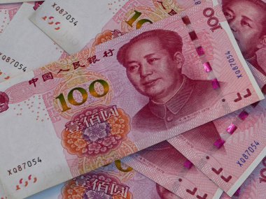 Çin para birimi. 100 Çin renminbi arka plan. Makro