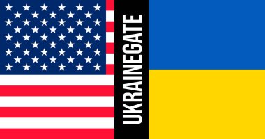 Ukrainegate illüstrasyon. Amerika Birleşik Devletleri ve Ukrayna bayrakları. Po