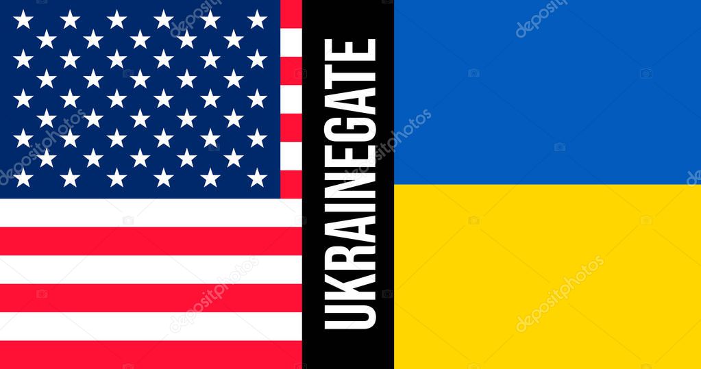 Ukrainegate illustration. Flags of United States and Ukraine. Po