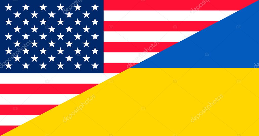 Ukrainegate illustration. Flags of United States and Ukraine. Po