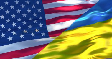 Ukrainegate illüstrasyon. Amerika Birleşik Devletleri ve Ukrayna bayrakları. Po