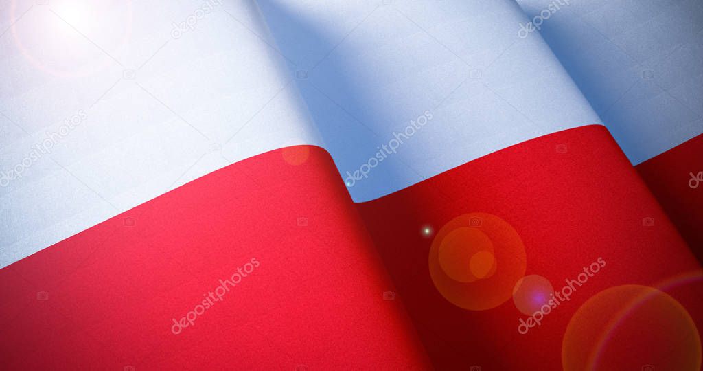 Flag of Poland. Waving flag patriotic background with lens flare
