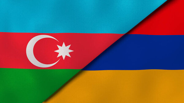Two state flags of Azerbaijan and Armenia. High - quality business background. 3d illustration