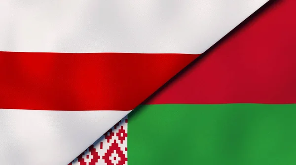 Dwie Flagi Białorusi Oficjalna Flaga Flaga Protestujących Wybory Białorusi Aleksander — Zdjęcie stockowe