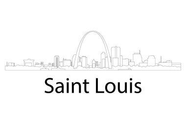 St. Louis, Missouri 'nin Skyline' ı, Gateway Arch ile. Taslak vektör çizimi. Satır sanatı.