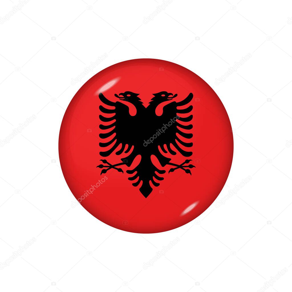 Icon flag of Albania . Round glossy flag. Vector illustration. EPS 10