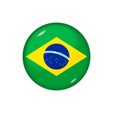 Brezilya 'nın ikon bayrağı. Yuvarlak parlak bayrak. Vektör çizimi. EPS 10