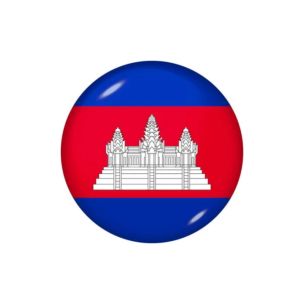 Kambodžská Vlajka Ikon Kulatý Lesklý Prapor Vektorová Ilustrace Eps — Stockový vektor