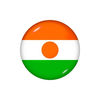 Nijer 'in ikon bayrağı. Yuvarlak parlak bayrak. Vektör çizimi. EPS 10