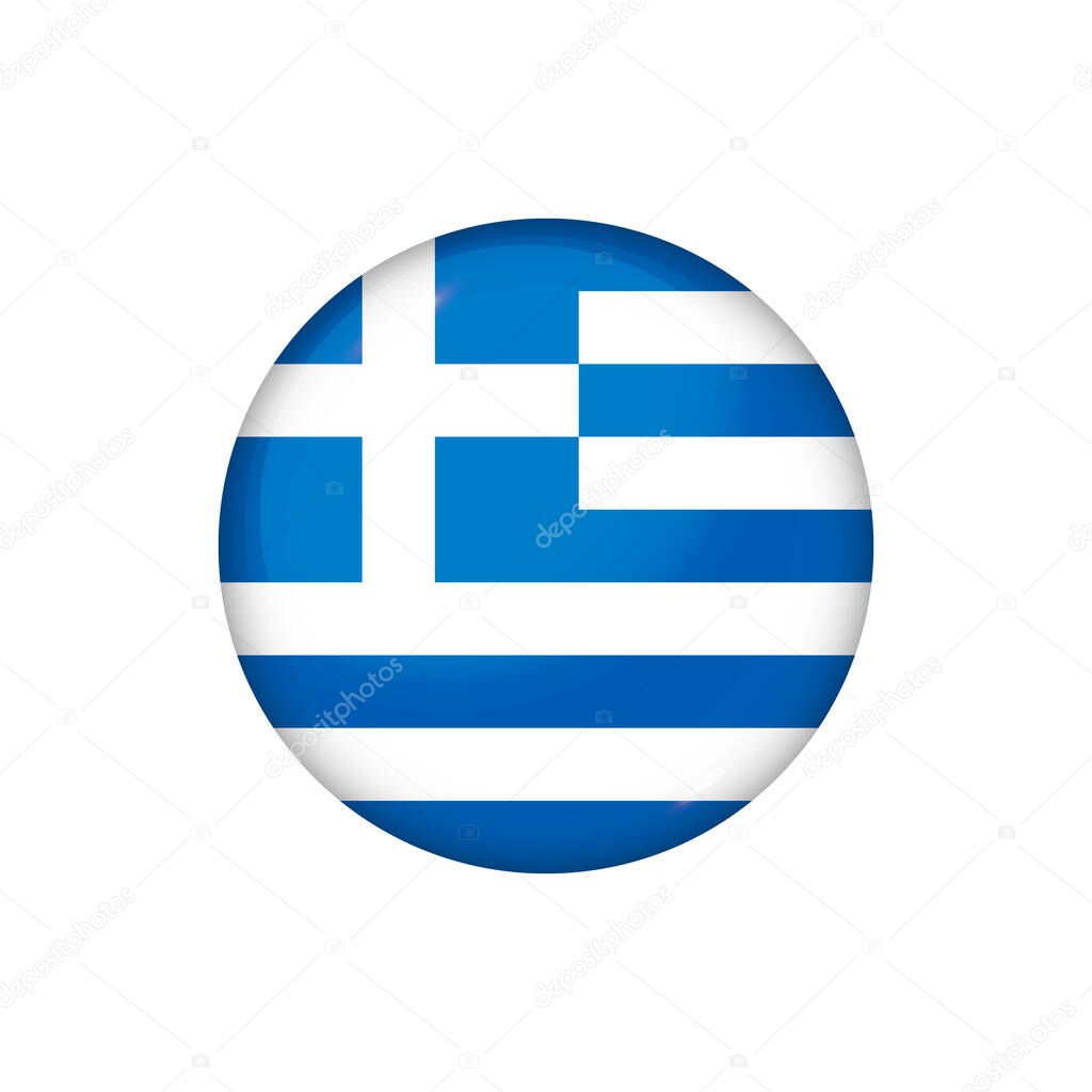 Icon flag of Greece . Round glossy flag. Vector illustration. EPS 10