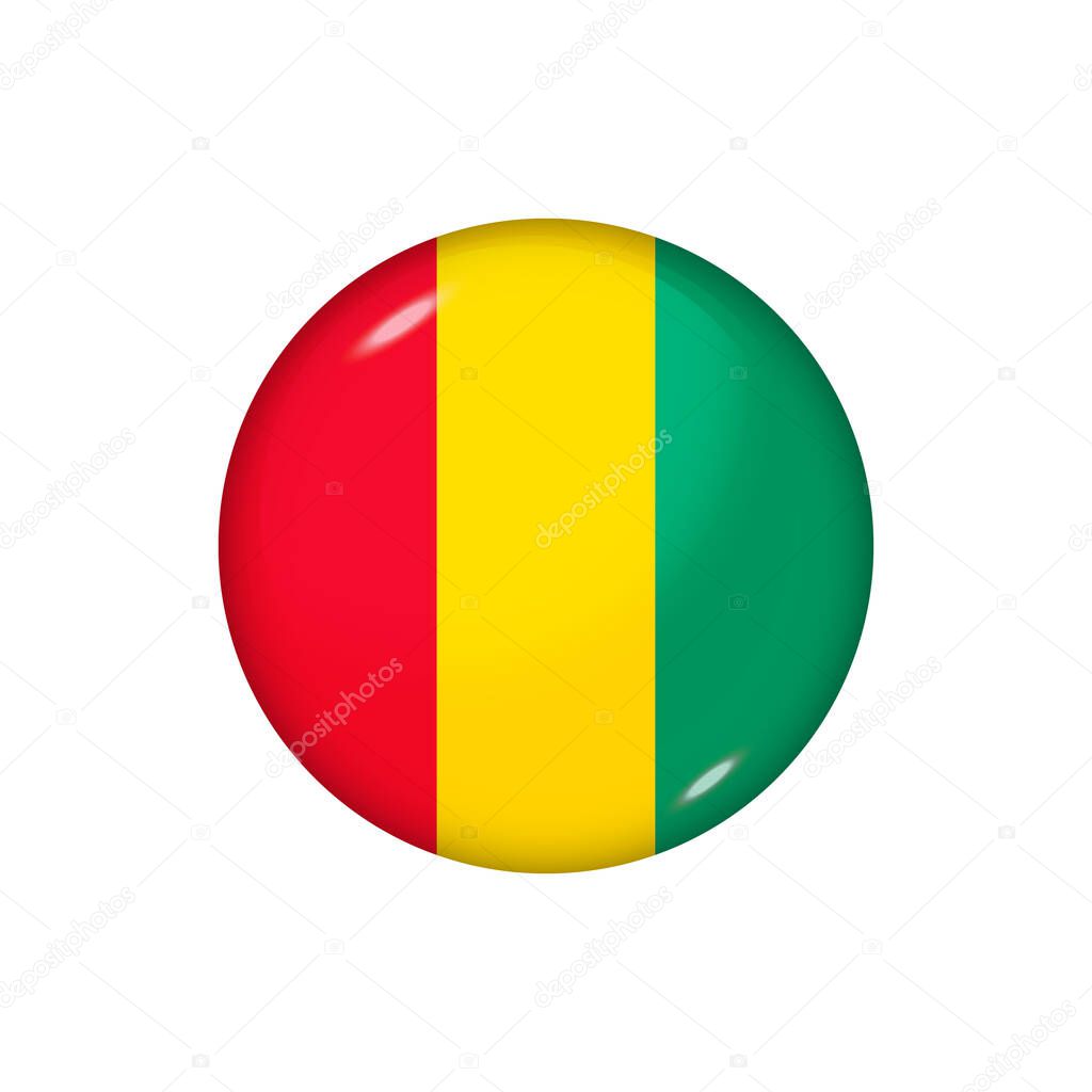 Icon flag of Guinea . Round glossy flag. Vector illustration. EPS 10
