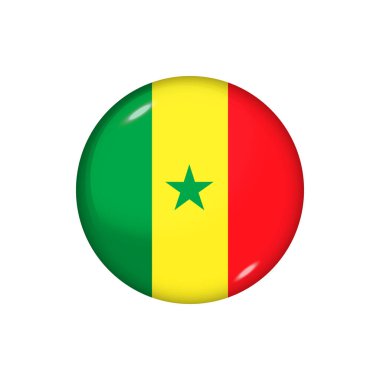 Senegal 'in simge bayrağı. Yuvarlak parlak bayrak. Vektör çizimi. EPS 10