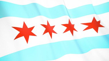 Chicago şehrinin dalgalanan bayrağı. Illinois. Birleşik Devletler. Yüksek kalite gerçekçi sunucu